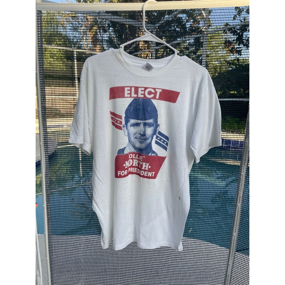 Vintage Sunbelt Elect Ollie North For President Men's Size XL White Polyester